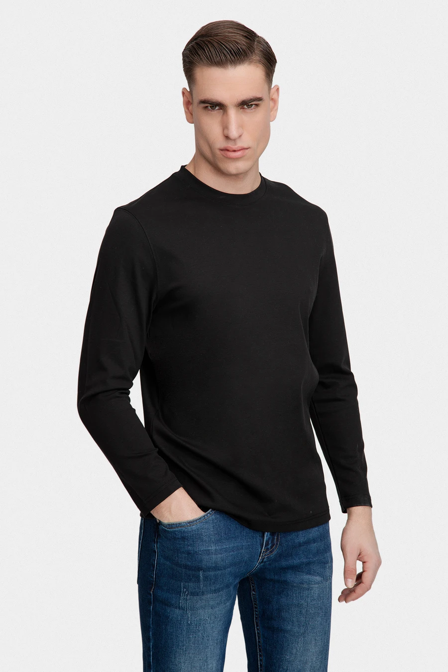 Czarny longsleeve gładki 00006B90GSA
