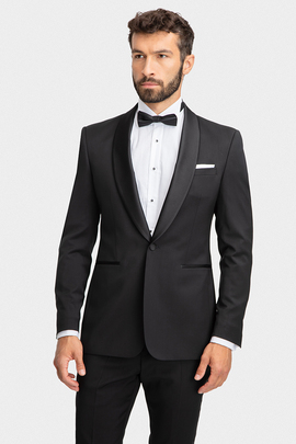 czarna ślubna wełniana marynarka męska slim