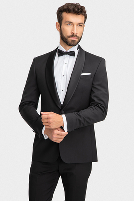 garnitur ślubny wełniany czarny męski slim