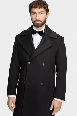 Czarny płaszcz z flauszu 00281A90GSA