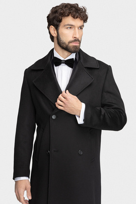 Czarny płaszcz z flauszu 00281A90GSA