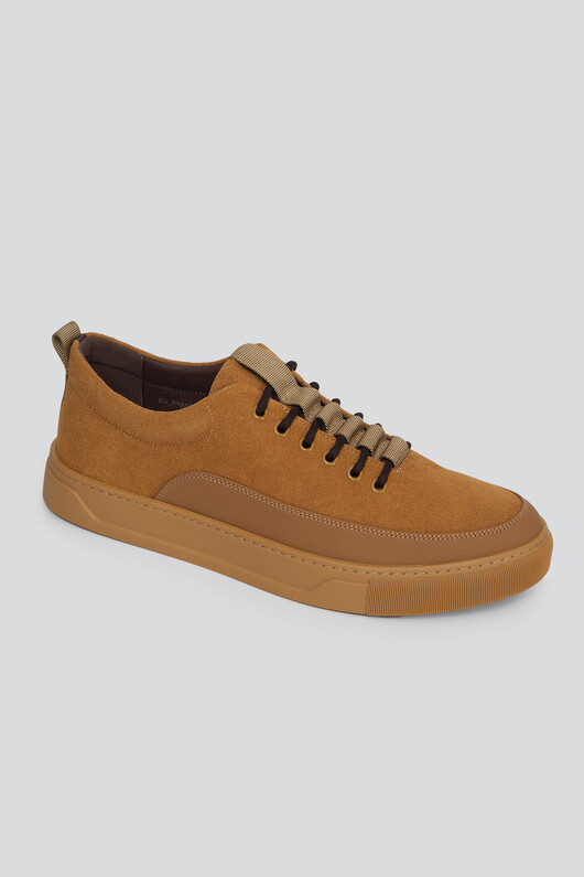 Miodowe sneakersy ze skóry zamszowej 01037D32SNA