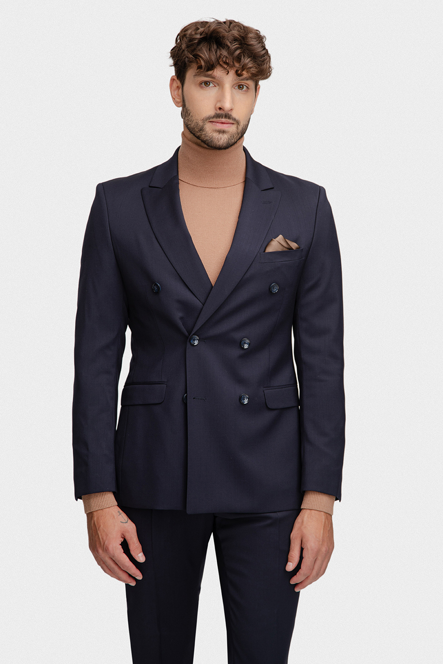 Garnitur dwurzędowy z wełny Marzotto 110s 02070B75GSA