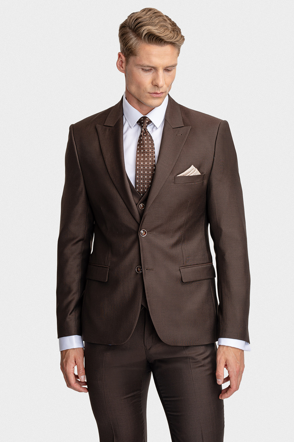 Brązowy wełniany garnitur 03082B80GSB