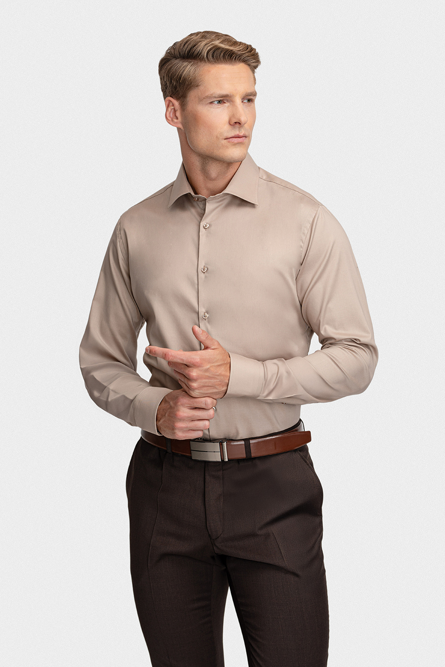Beżowa koszula gładka 01918A15GSA