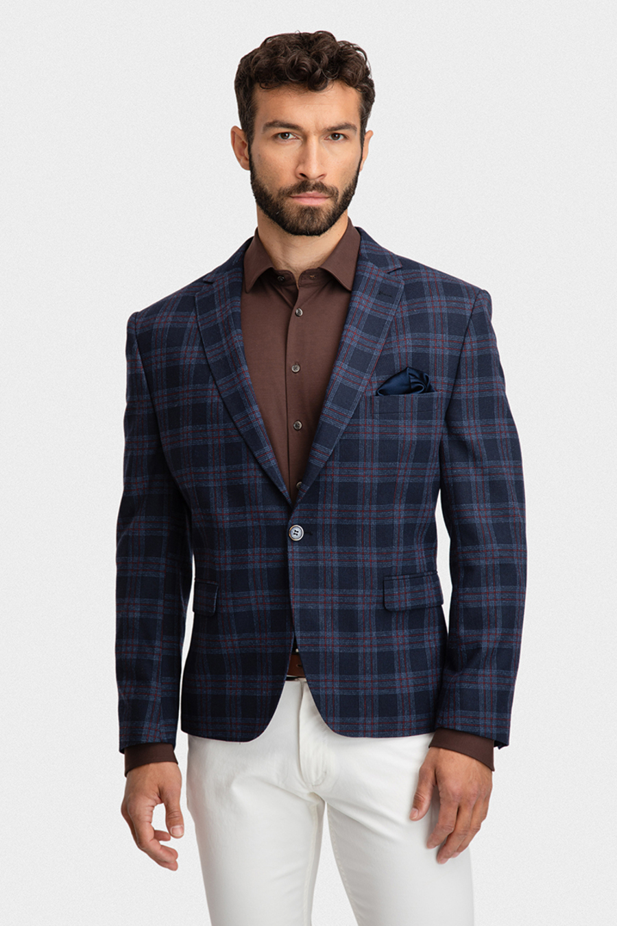 Granatowa marynarka w kratę 01012B75KSA