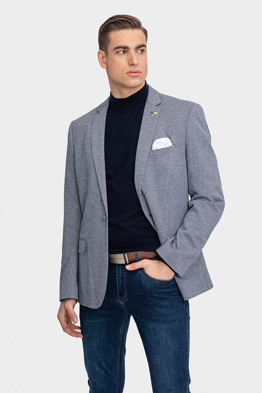 Granatowa marynarka w pepitkę 01032A75TSB