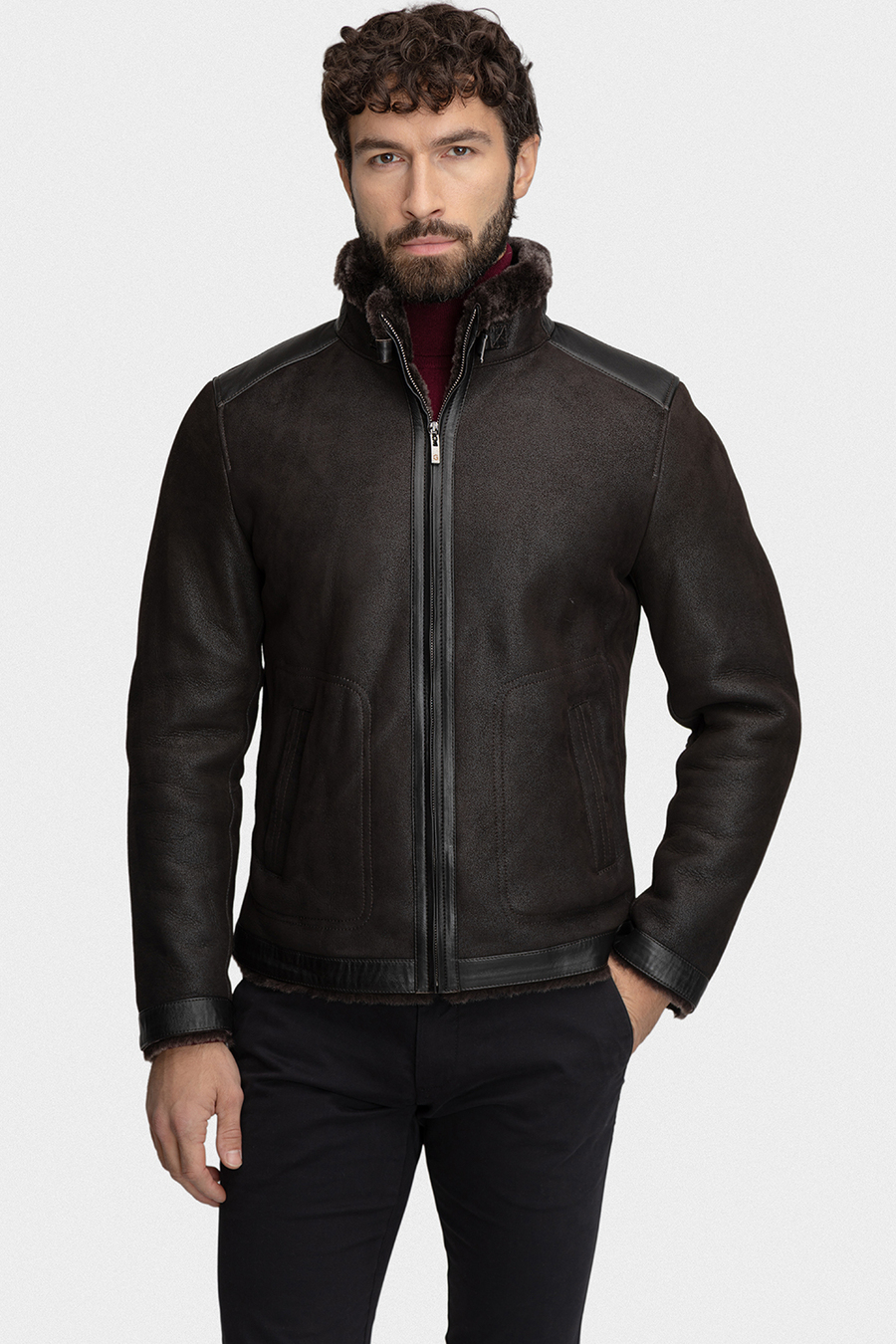 Brązowy kożuch ze skóry owczej 01007A79KSA