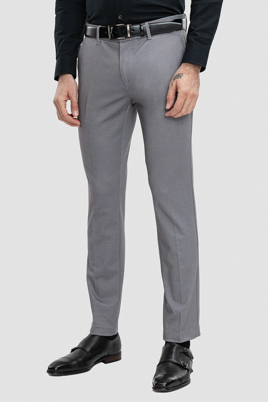 Szare spodnie w mikrowzór 01014B06MSA