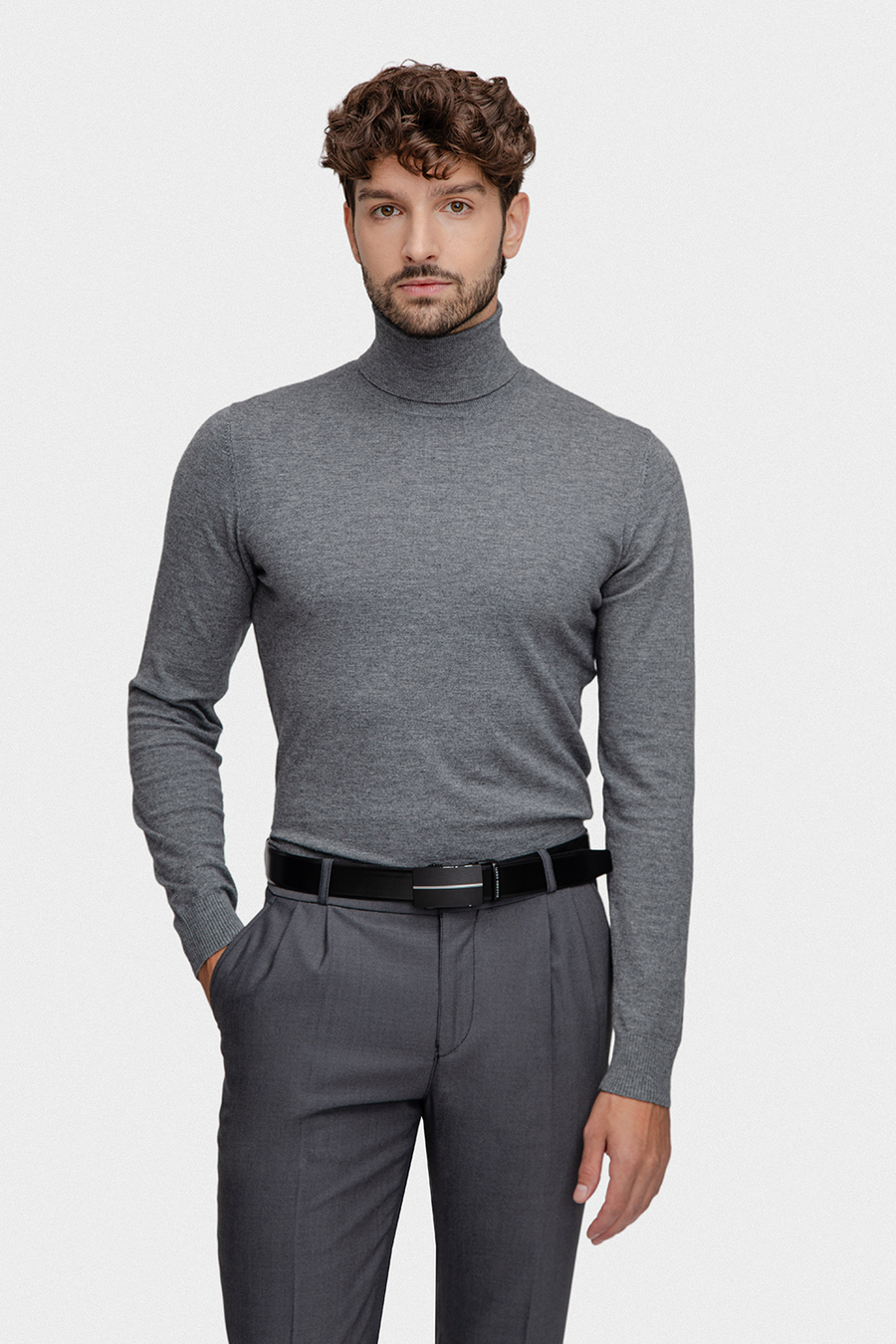 Szary golf męski z wełną 03100A07GRA