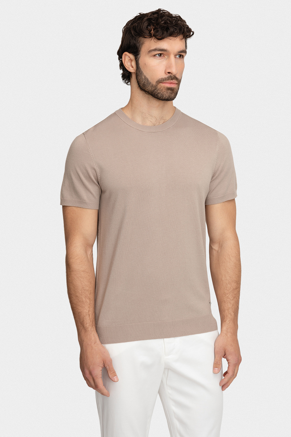 Beżowy t-shirt męski 01004A15GSA