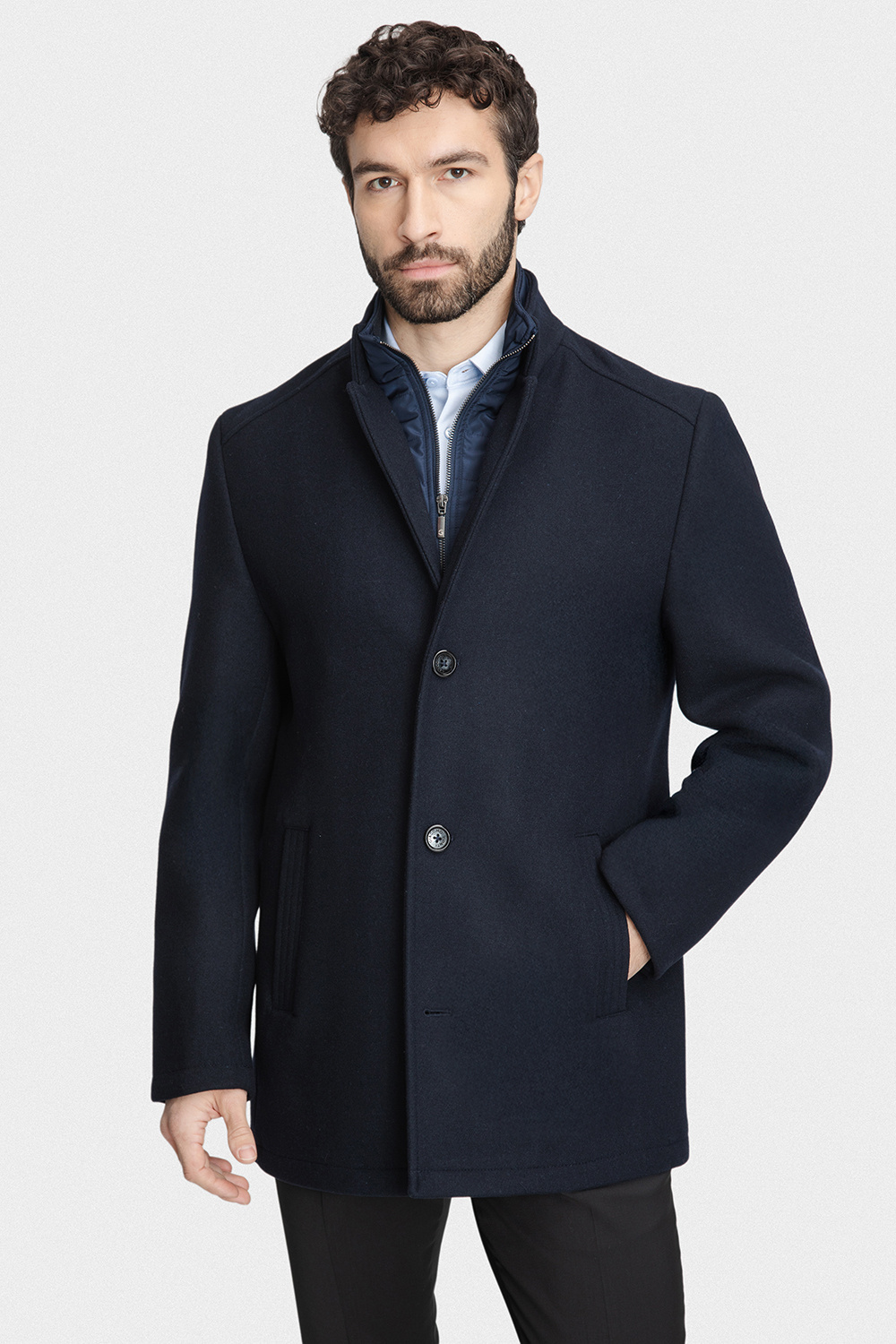 Granatowy płaszcz jednorzędowy 00274A75GSA