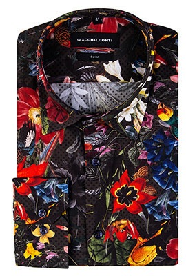 koszula męska czarna w ptaki i kwiaty