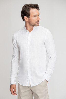 Biała koszula z lnianej tkaniny KLBSQ00090