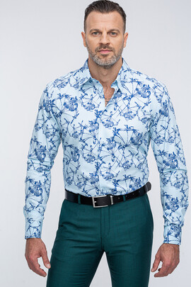 koszula męska biała w niebieskie kwiaty