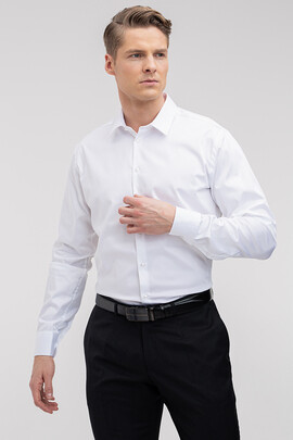 Biała koszula z bawełnianej tkaniny KDBSQ01350