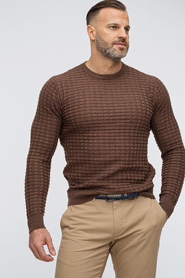 sweter męski round-neck brązowy