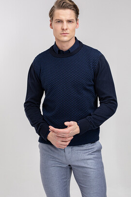 Granatowy sweter z bawełny z twillem 01004A75RSA
