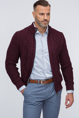 sweter męski bordowy splot warkoczowy