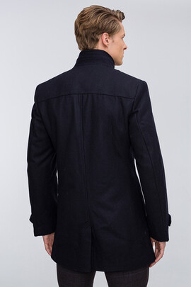 Granatowy płaszcz z wełny PSGS000157