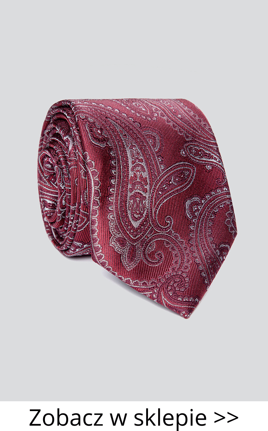 bordowy krawat w srebrne paisley